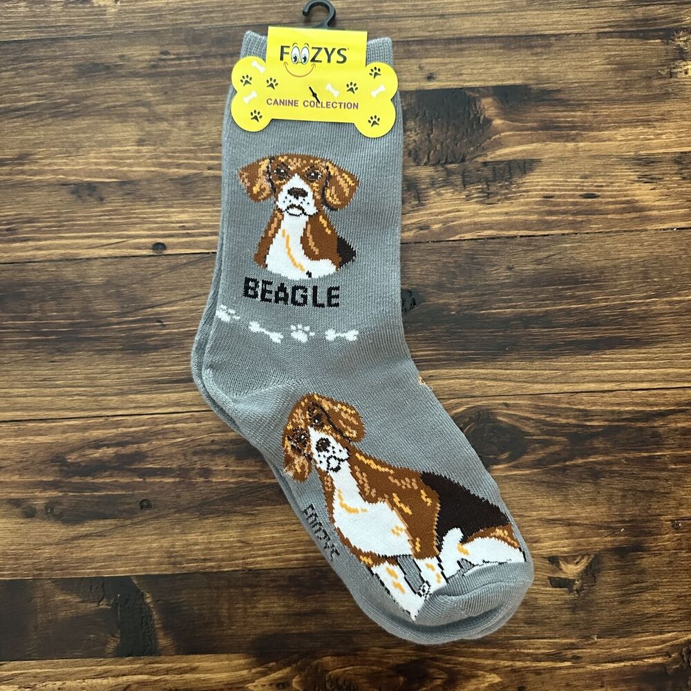 NWT Foozys Grey Beagle Dog Print Crew Socks Women's One Size